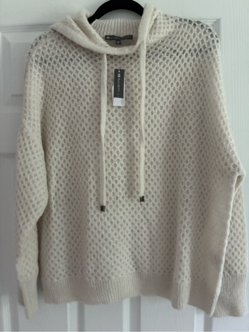Elliott Lauren Likely Hood Honeycomb Knit Sweater Pearl Hoodie XL NWT